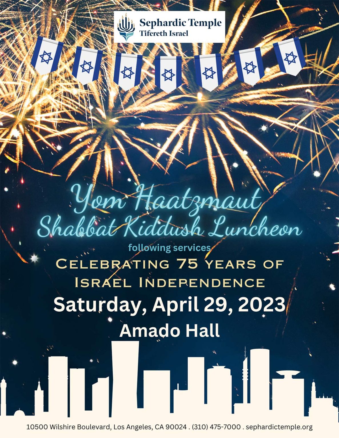 Yom Haatzmaut Shabbat Kiddush Luncheon Sephardic Temple Tifereth Israel